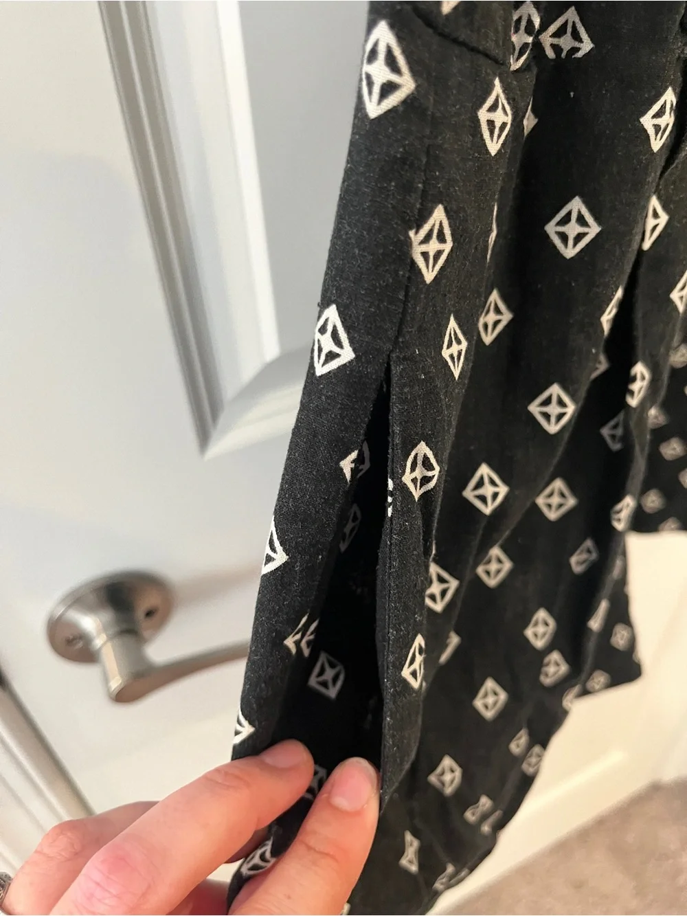 Free People Size XS Black Sleeveless Keyhole Romper w/White Diamond Print